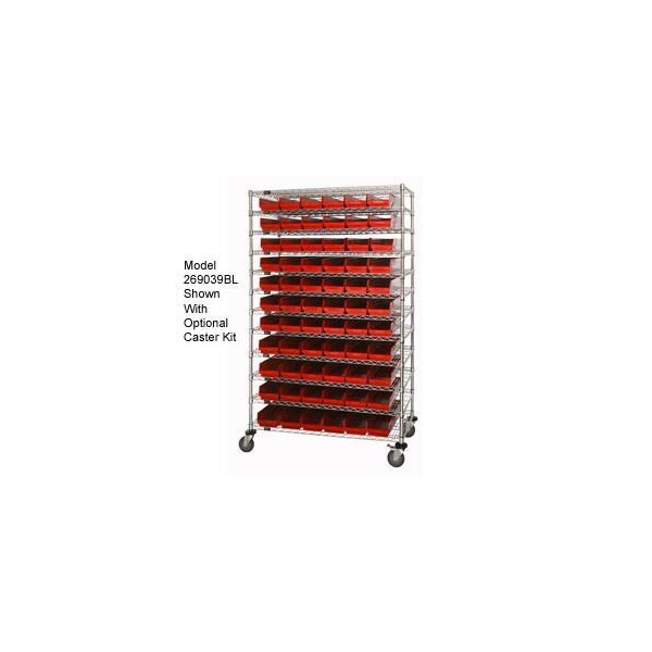Global Equipment Chrome Wire Shelving with 110 4"H Plastic Shelf Bins Red, 72x18x74 269054RD - main